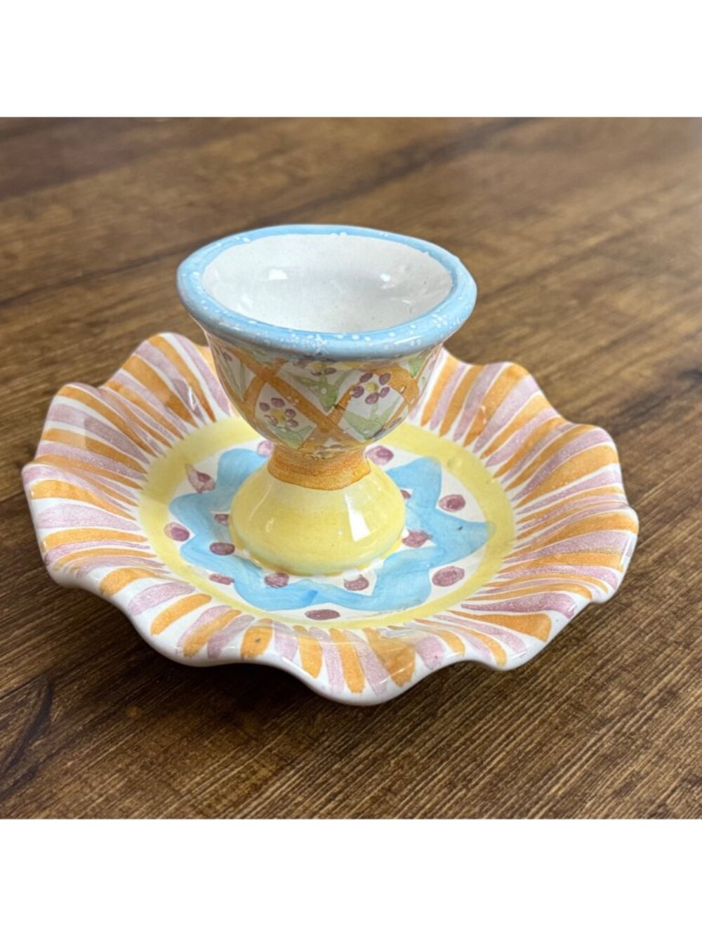 MacKenzie-Childs Summer Frock Ruffle Edge Egg Cup 2-7/8" - Picture 5 of 7